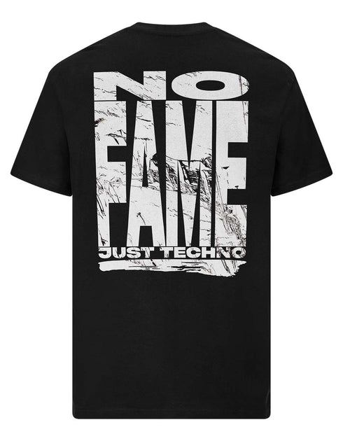 Schwarzes No Fame oversized T-Shirt mit weißem Aufdruck, Mockup Rückansicht