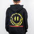 "Felicimo" Ultra Heavy Hoodie in schwarz von Technostoff, Rückansicht, getragen von Raver Mann