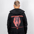 Raver trägt "Red Headed" Premium Zip Hoodie von Technostoff in schwarz, Rückansicht
