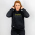"Off Track" Premium Hoodie in schwarz von Technostoff, Vorderansicht mit Raverin