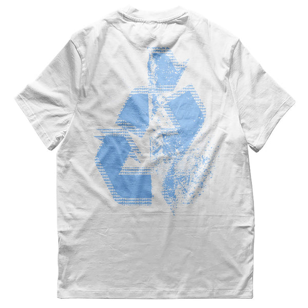 weißes Blue Decay T-Shirt für Raver flach von hinten, weißer Hintergrund