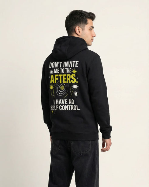 Don't Invite Me To The Afters Zip Hoodie in schwarz an männlichem Model, Rückansicht