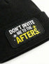 Don't Invite Me To The Afters Beanie in schwarz, Mockup Detailaufnahme