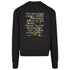 schwarze Techno Sweater mit "Plato Told" Motiv flach von hinten, weißer Hintergrund