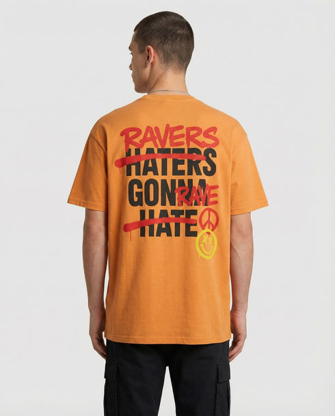 Ravers Gonna Rave orange oversized T-Shirt on male model back view