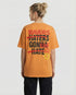Ravers Gonna Rave orange oversized T-Shirt on female model back view