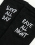 Rave All Night, Sleep All Day - bestickte Socken (black/white)