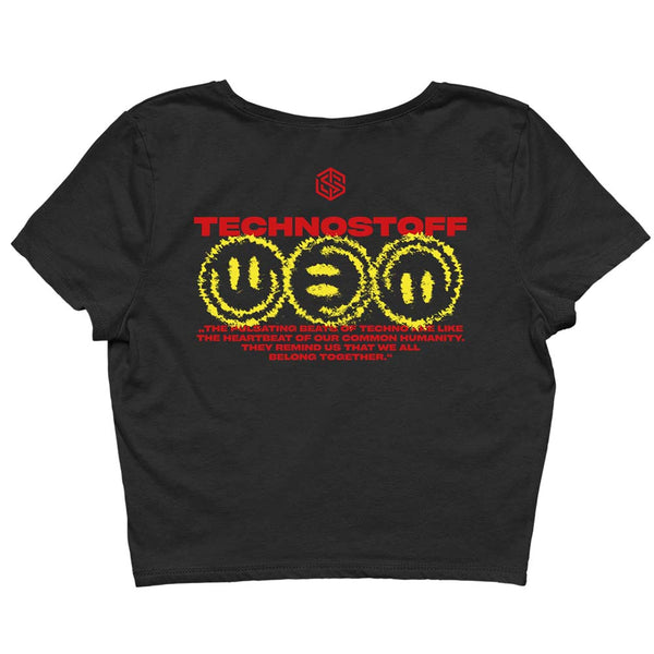 Schwarzes "Off Track" Crop Top von Technostoff für Raver