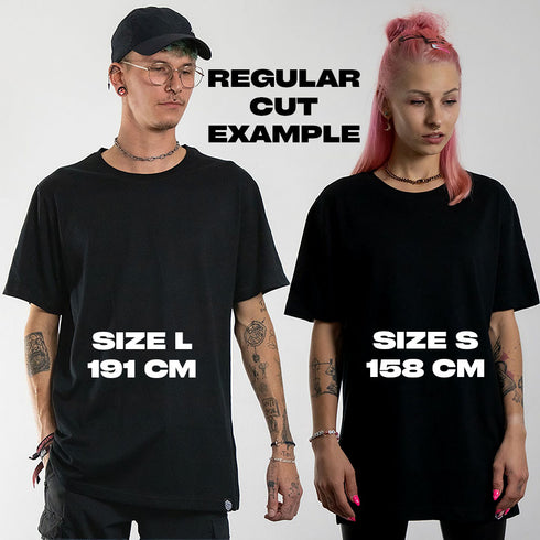 Regular Cut T-Shirt in schwarz Größen-Beispiel an Raver und Raver Girl