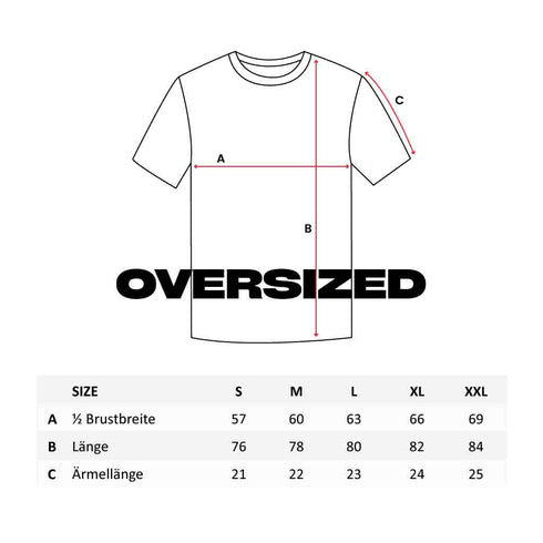 Größentabelle für Technostoff oversized Techno T-Shirts, unisex
