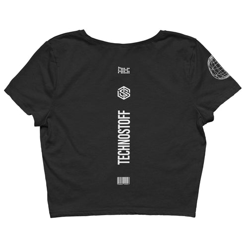 Technostoff Stripe Crop Top in schwarz, Flatlay Mockup von hinten