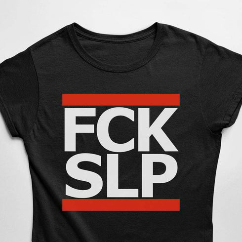 schwarzes Fuck Sleep FCK SLP T-Shirt für Frauen