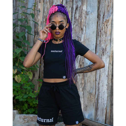 Technostoff nocturnal Crop Top für Ladies in schwarz