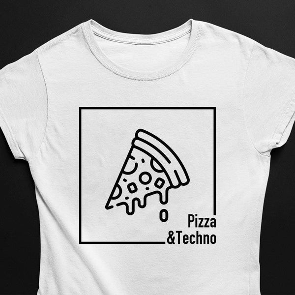 Pizza & Techno T-Shirt für Frauen in weiß