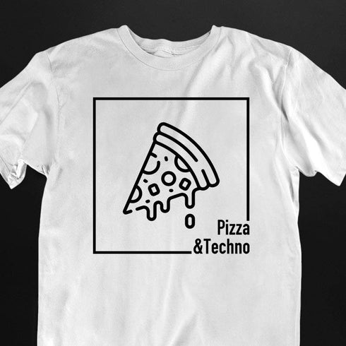 Pizza & Techno T-Shirt in weiß für Männer