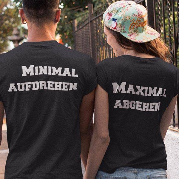 Minimal aufdrehen, maximal abgehen Techno Couple Partnershirts