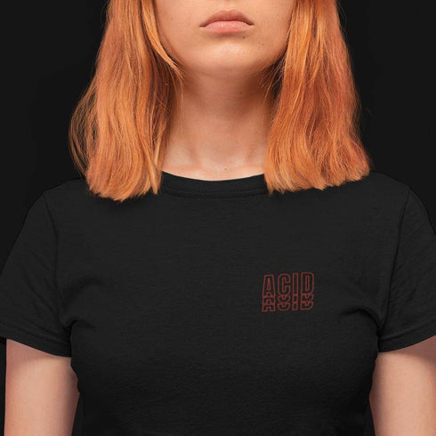 Acid Techno T-Shirt von vorne für Frauen in schwarz