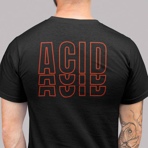 Acid Rave T-Shirt mit rotem Rückenaufdruck