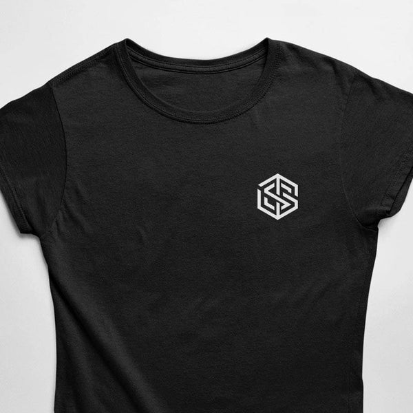 Schwarzes Technostoff Crew T-Shirt für Frauen