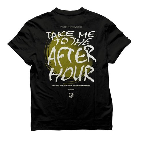 Take Me To The Afterhour regular T-Shirt in schwarz von hinten, für Raver und Techno Fans