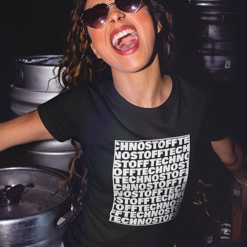 Schwarzes Technostoff Square T-Shirt für Frauen