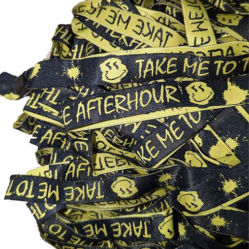 Technostoff Raver Stoffbändchen mit Festivalbändchen und Spruch "Take Me To The Afterhour"
