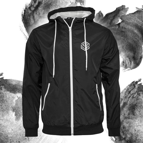 Techno Festival Windrunner in schwarz und weiß von vorne