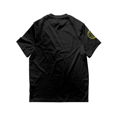 Technostoff Worldwide oversized T-Shirt in schwarz von hinten, für Raves und Techno Festival