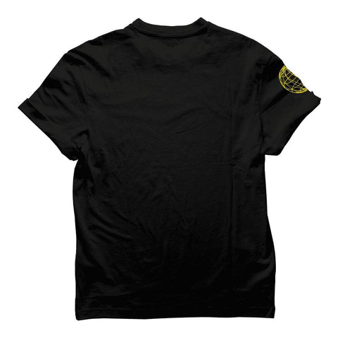 Technostoff Worldwide regular T-Shirt in schwarz von hinten, für Raves und Techno Festival