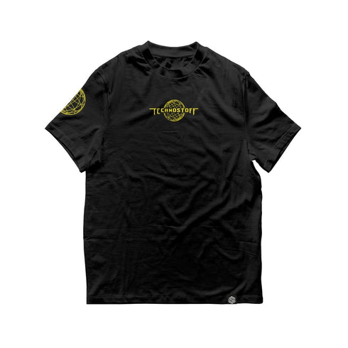 Technostoff Worldwide oversized T-Shirt in schwarz von vorne, für Raves und Techno Festival