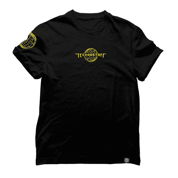 Technostoff Worldwide regular T-Shirt in schwarz von vorne, für Raves und Techno Festival