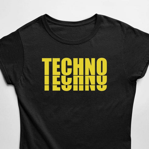 Yellow Techno Festival Raver T-Shirt für Frauen in schwarz