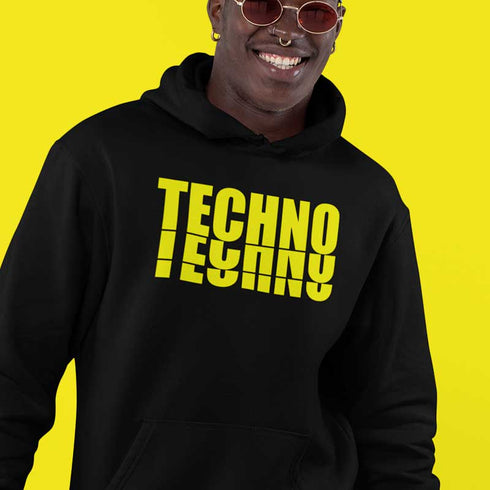 Yellow Techno Premium Rave Hoodie in schwarz für Männer
