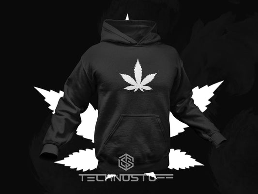 Gras Hanfblatt Hoodie w czerni – TECHNOSTOFF