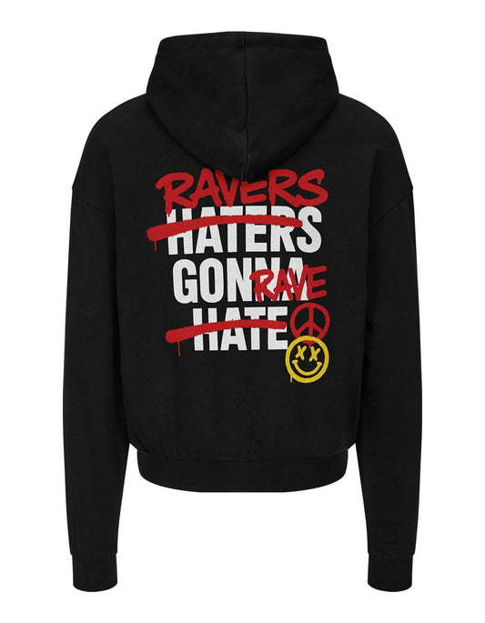 Schwarzer Technostoff Ravers Gonna Rave Ultra Heavy Hoodie, Backprint mit Graffiti-Schrift