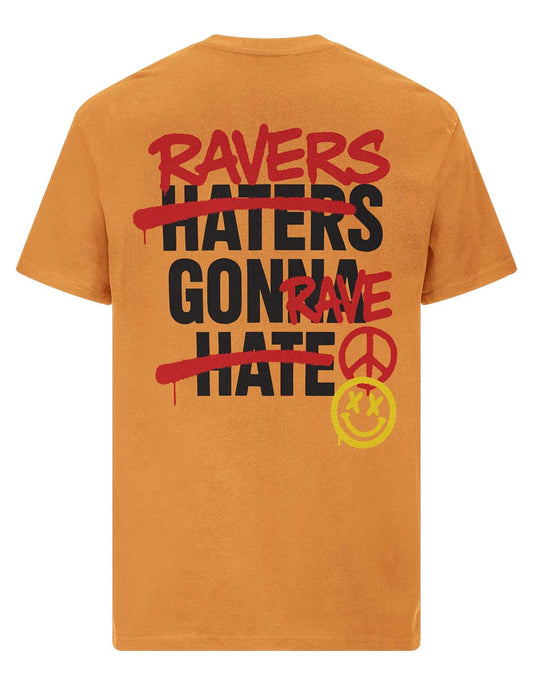 Oranges Technostoff Ravers Gonna Rave Oversized T-Shirt, Backprint mit Graffiti-Schrift und Smiley
