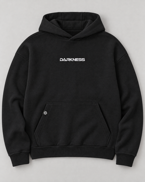 Technostoff DARKNESS hoodie with white embroidery – flatlay front