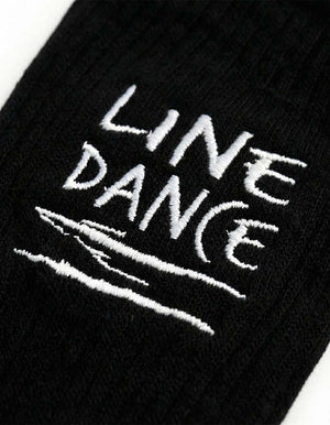 Black "Line Dance" socks by Technostoff, mockup detail view