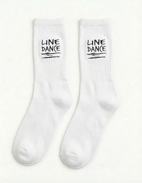 Weiße "Line Dance" Socken von Technostoff, Mockup Seitenansicht