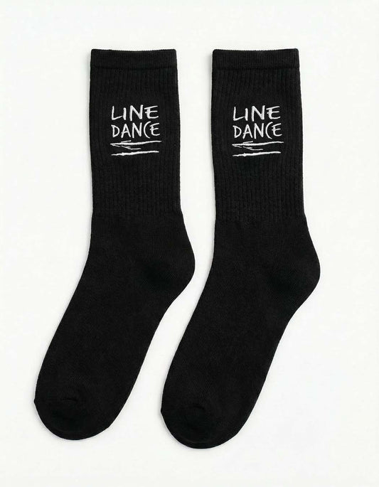Chaussettes noires "Line Dance" de Technostoff, mockup vue de côté
