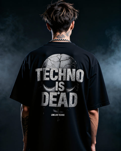 Ein  Technostoff T-Shirt mit dem 'Techno is Dead Mask - Long Live Techno T-Shirt (unisex, schwarz)' Print für dein nächstes Rave Outfit.