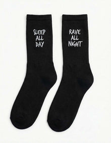Rave All Night, Sleep All Day - ricamato Calzini (black/white)