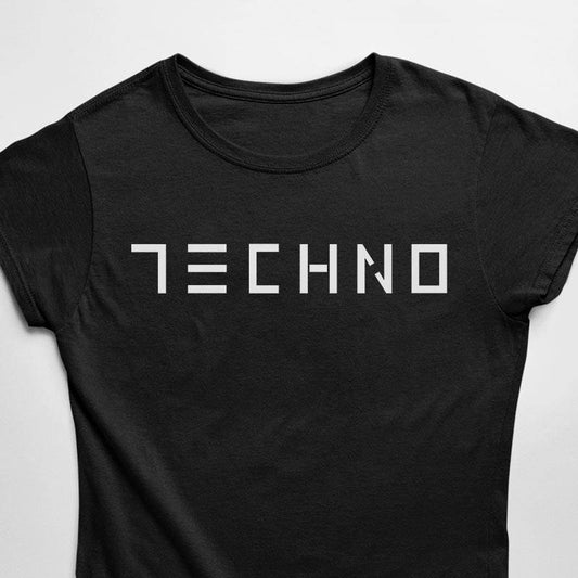 Black Technostoff Minimalistic Techno T-shirt, front view