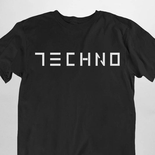 Black Technostoff Minimalistic Techno T-shirt, front view