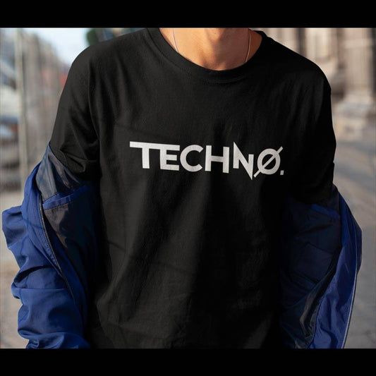 Black Technostoff New Techno T-shirt in regular fit with white TECHNO print, flat lay