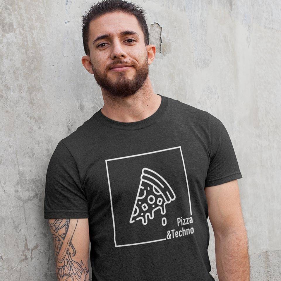 Pizza & Techno T-Shirt (czarny lub bialy / unisex)