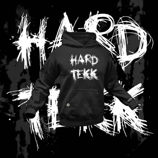 Black Technostoff Scratched Hardtekk hoodie with white scratched print, product image