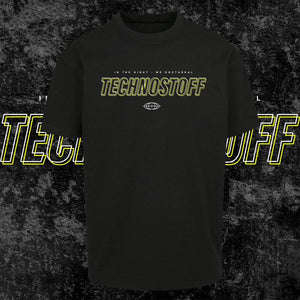 Technostoff Signature oversized T-shirt, detail view of chest logo in neon green