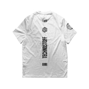 White Technostoff Stripe oversized T-shirt, back view flat lay