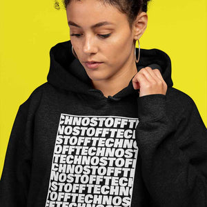 Cosy black Technostoff hoodie 'Technostoff Square Premium Hoodie (for unisex + women)' – perfect for cool nights at the rave.